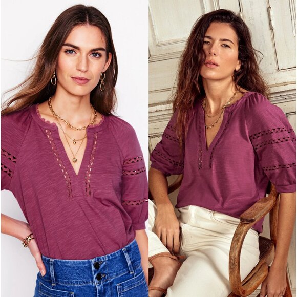 Boden Tops - BODEN Maisy Rikrak Trim Puff Sleeve Top Violet Quartz Size US 8